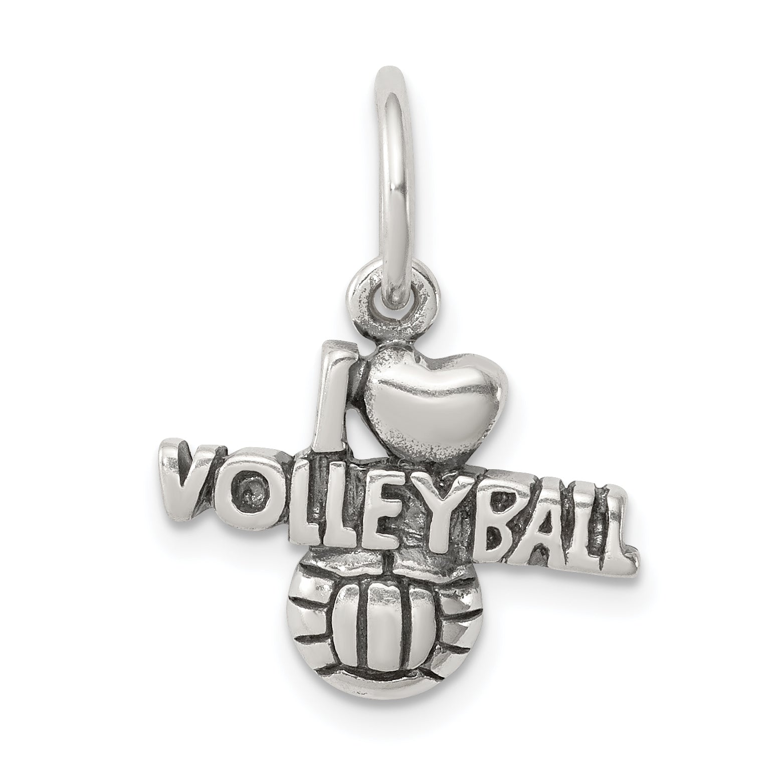 Sterling Silver Antique I (heart) Volleyball Charm Main image