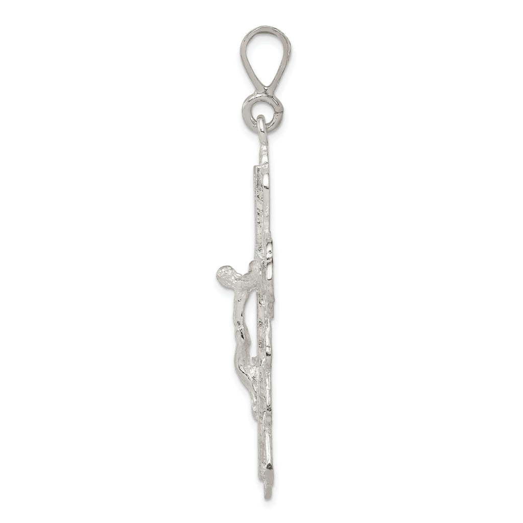 Sterling Silver 925 Diamond-Cut Crucifix Pendant with Polished Anti-Tarnish Finish