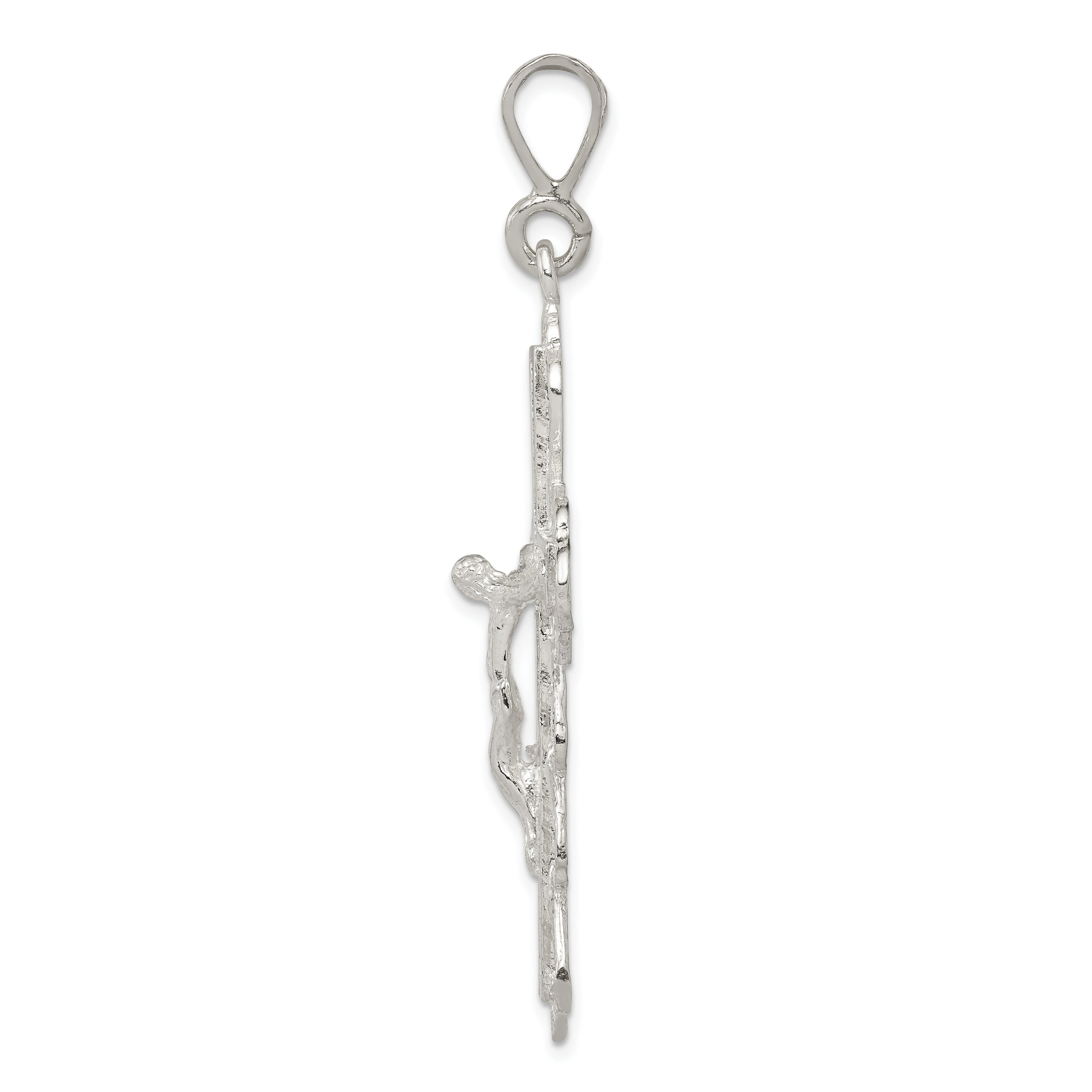 Sterling Silver 925 Diamond-Cut Crucifix Pendant with Polished Anti-Tarnish Finish