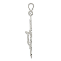 Sterling Silver 925 Diamond-Cut Crucifix Pendant with Polished Anti-Tarnish Finish