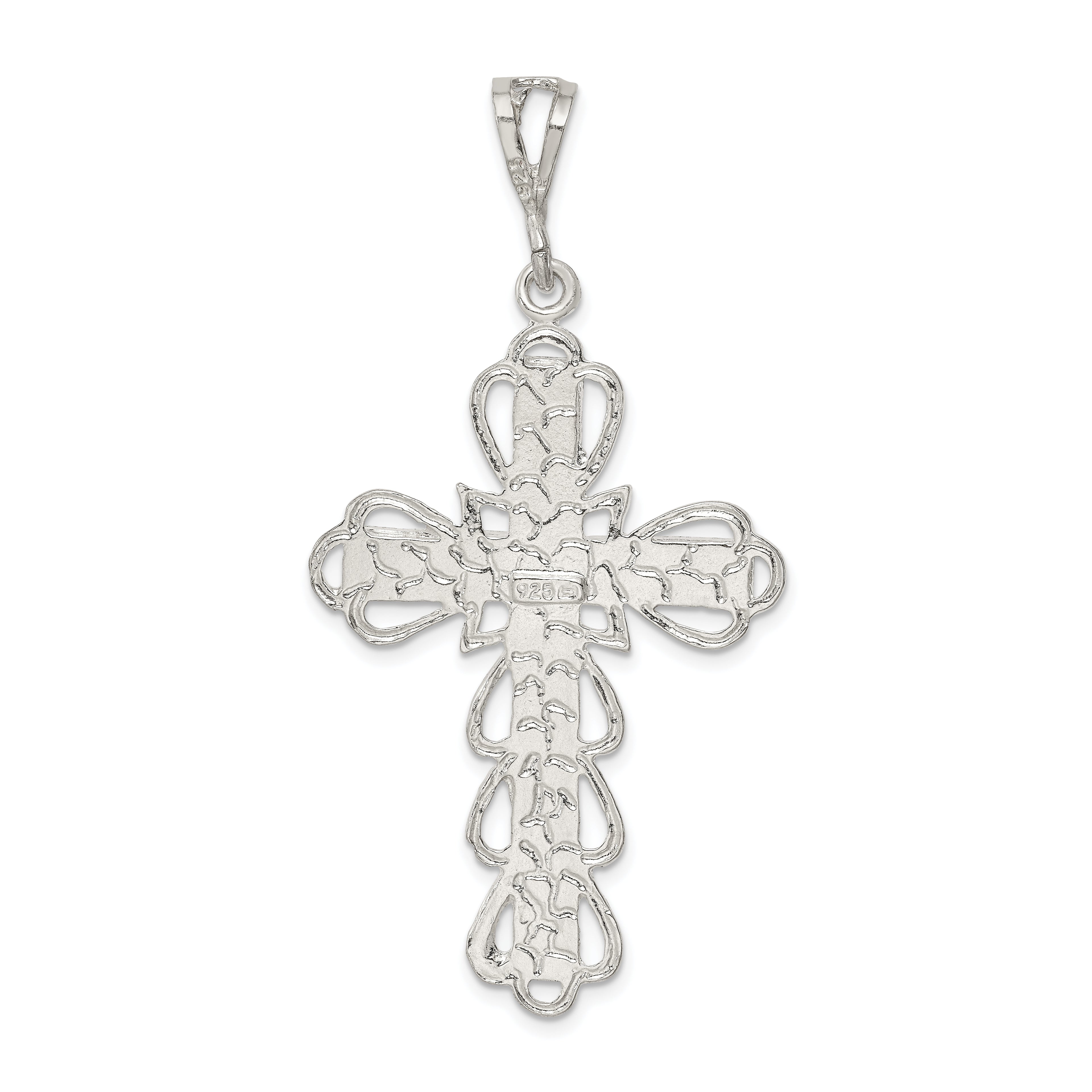 Sterling Silver 925 Diamond-Cut Crucifix Pendant with Polished Anti-Tarnish Finish
