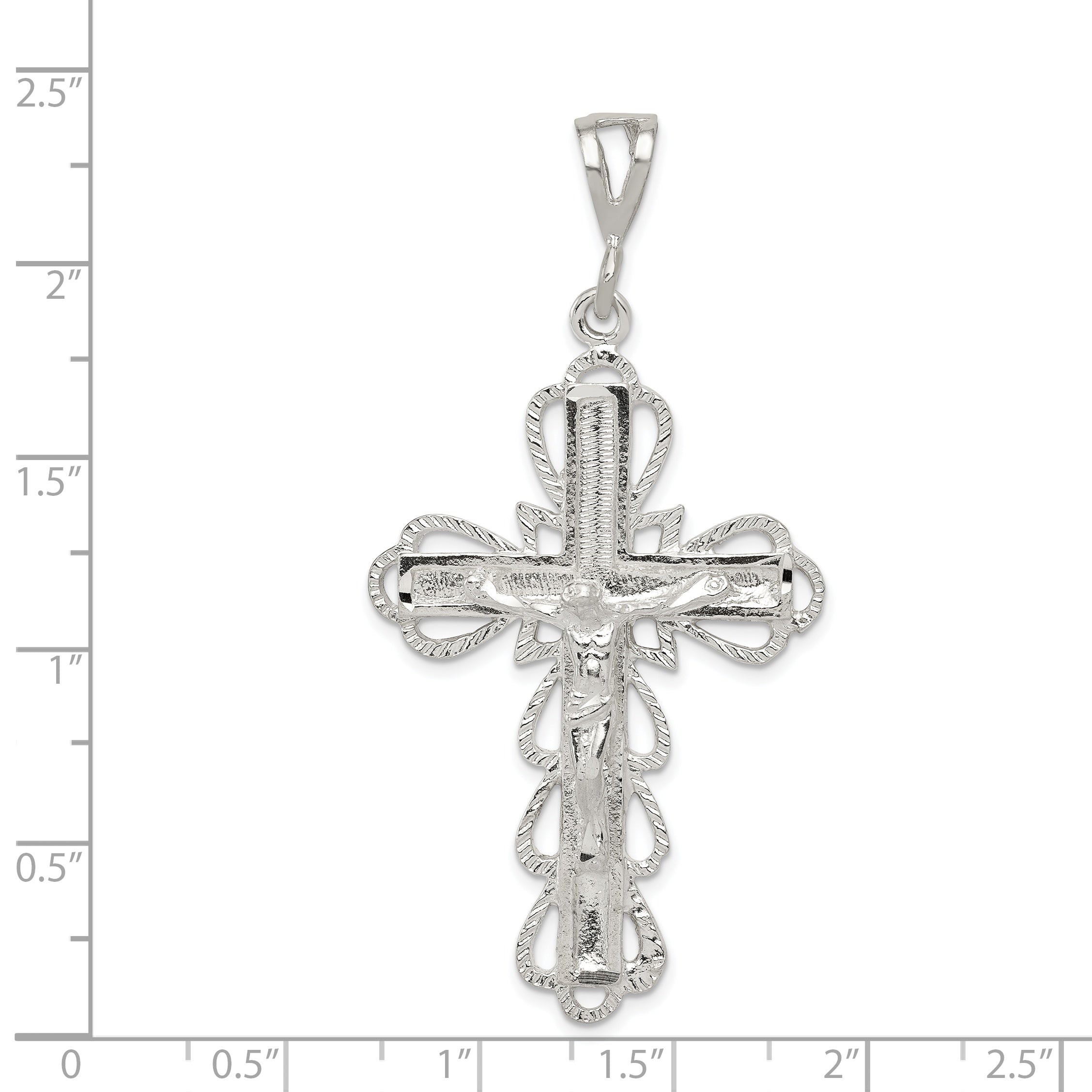 Sterling Silver 925 Diamond-Cut Crucifix Pendant with Polished Anti-Tarnish Finish