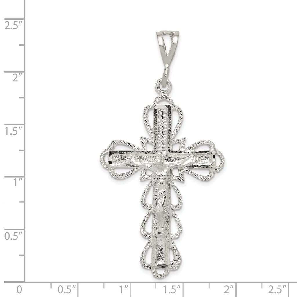 Sterling Silver 925 Diamond-Cut Crucifix Pendant with Polished Anti-Tarnish Finish