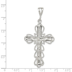 Sterling Silver 925 Diamond-Cut Crucifix Pendant with Polished Anti-Tarnish Finish