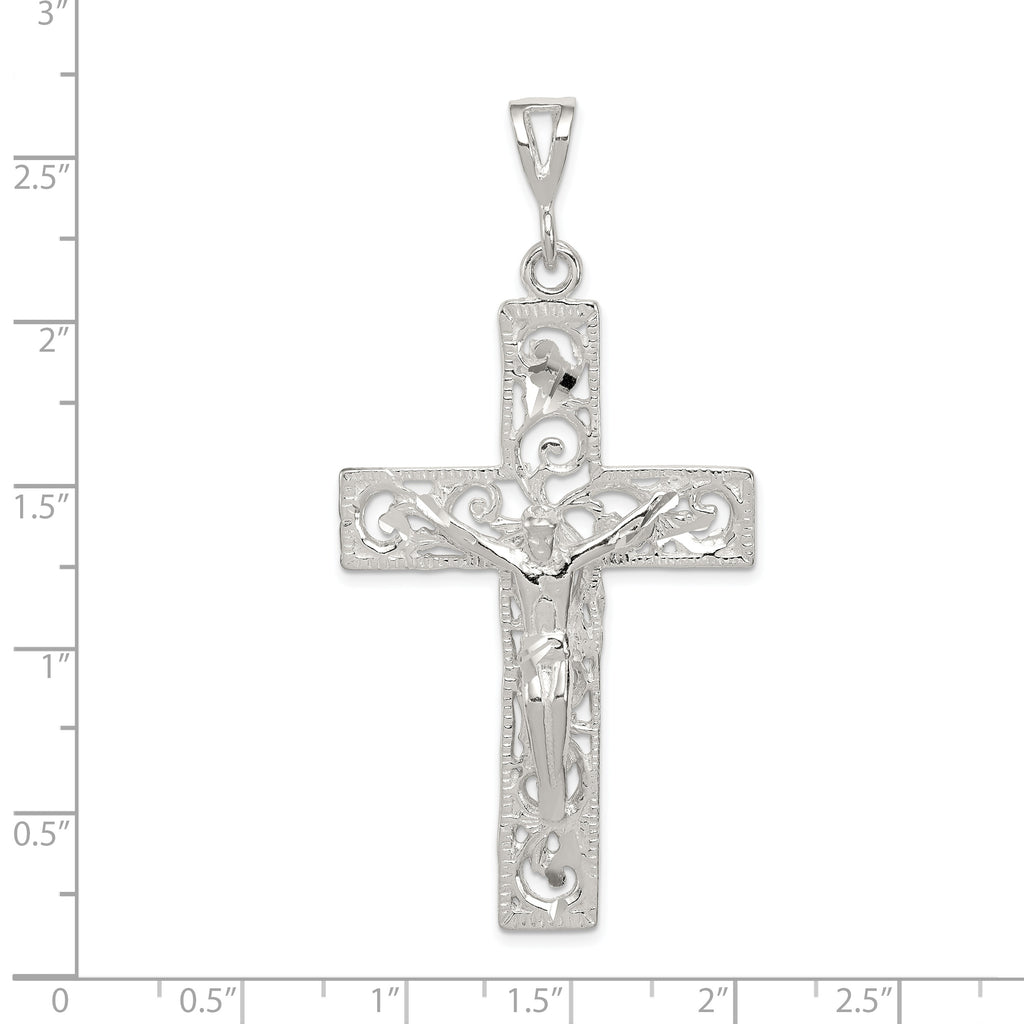 Sterling Silver 925 Polished Crucifix Pendant with Anti-Tarnish Finish