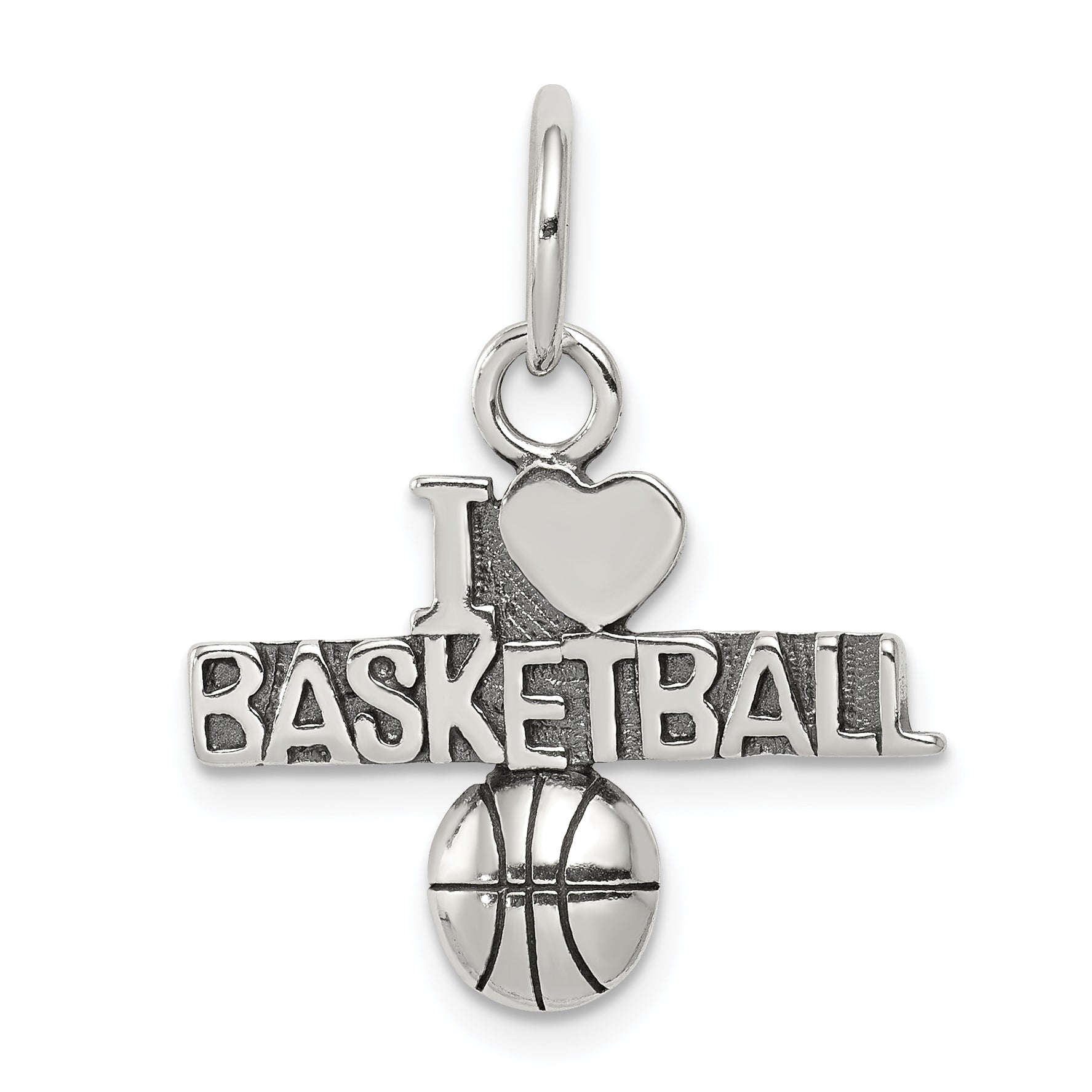 Sterling Silver Antique I (heart) Basketball Charm Main image