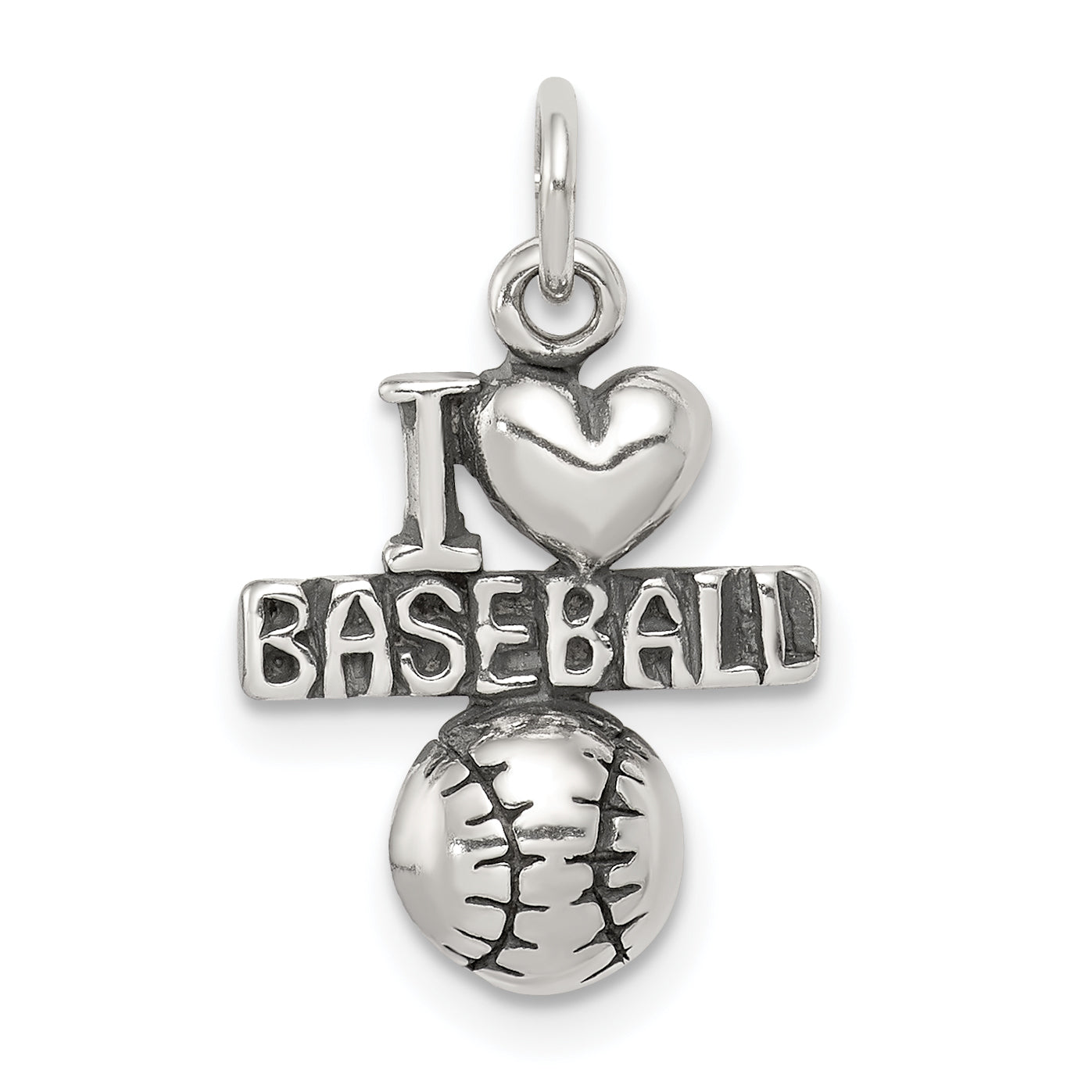 Sterling Silver Antique I (heart) Baseball Charm Main image