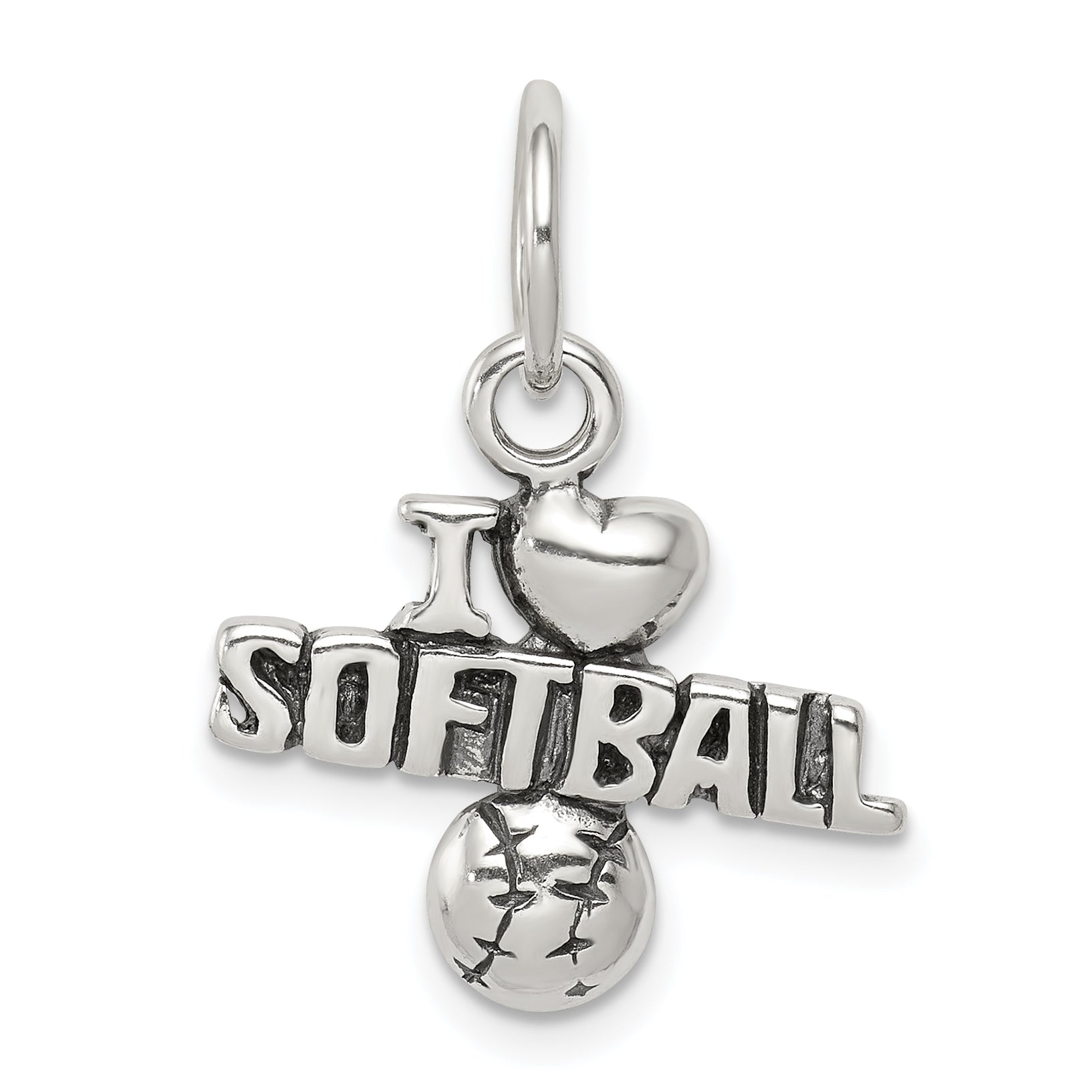 Sterling Silver Antique I (heart) Softball Charm Main image