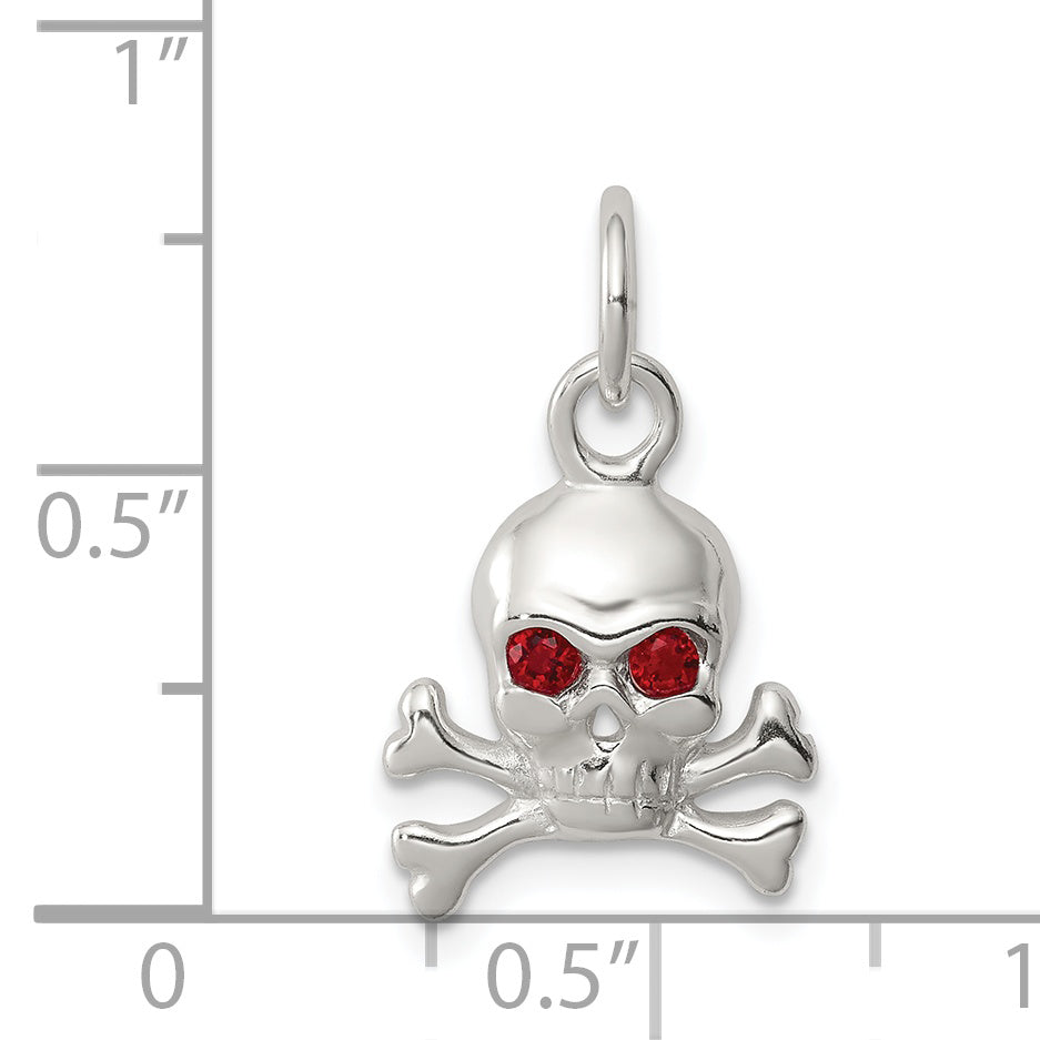 Sophia Jewelers 925 Sterling Silver Skull Charm with Red CZ Stone