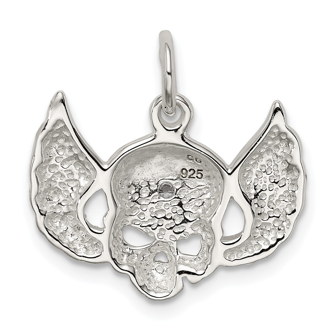 Men's Sterling Silver 925 Skull Wing Charm with Clear CZ