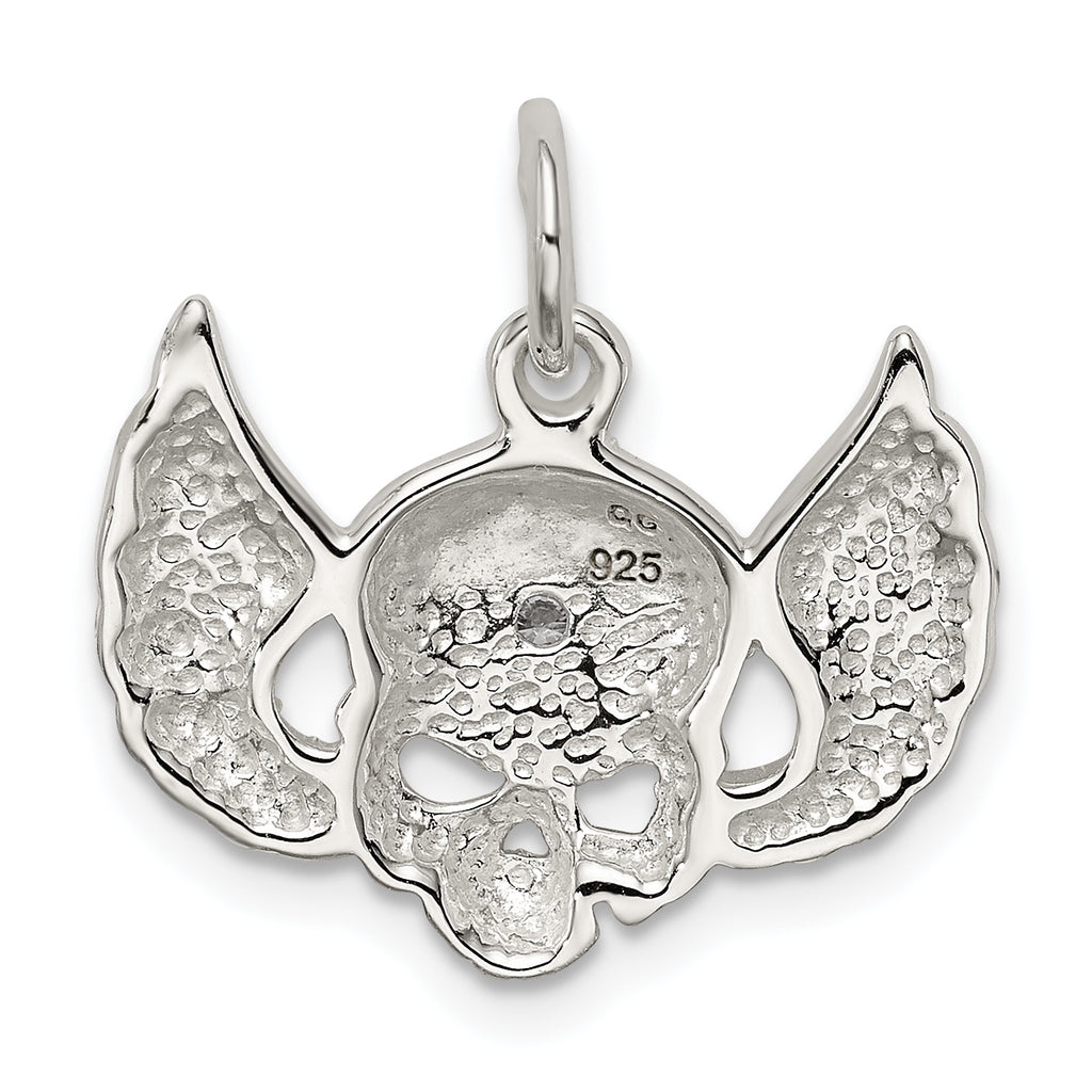 Men's Sterling Silver 925 Skull Wing Charm with Clear CZ
