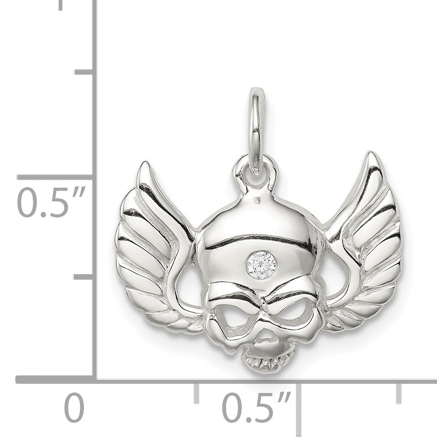Men's Sterling Silver 925 Skull Wing Charm with Clear CZ