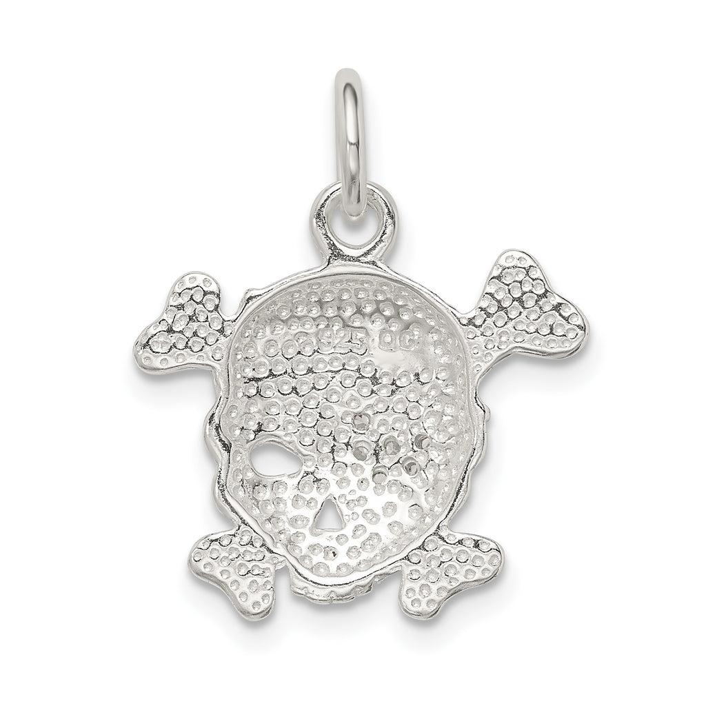 Men's Sterling Silver 925 Skull Charm with Clear CZ Stones