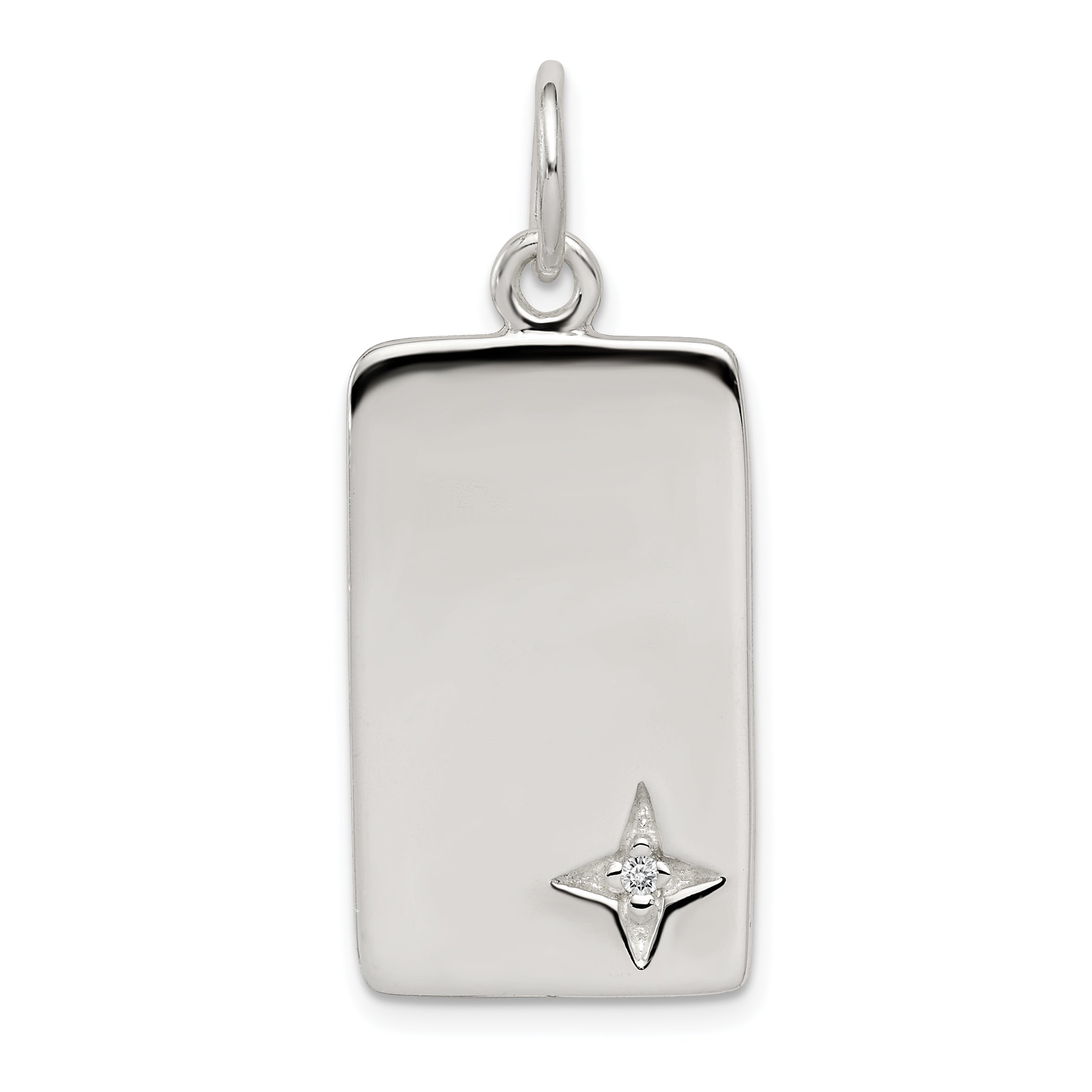 Sterling Silver CZ Polished Rectangle Charm Main image