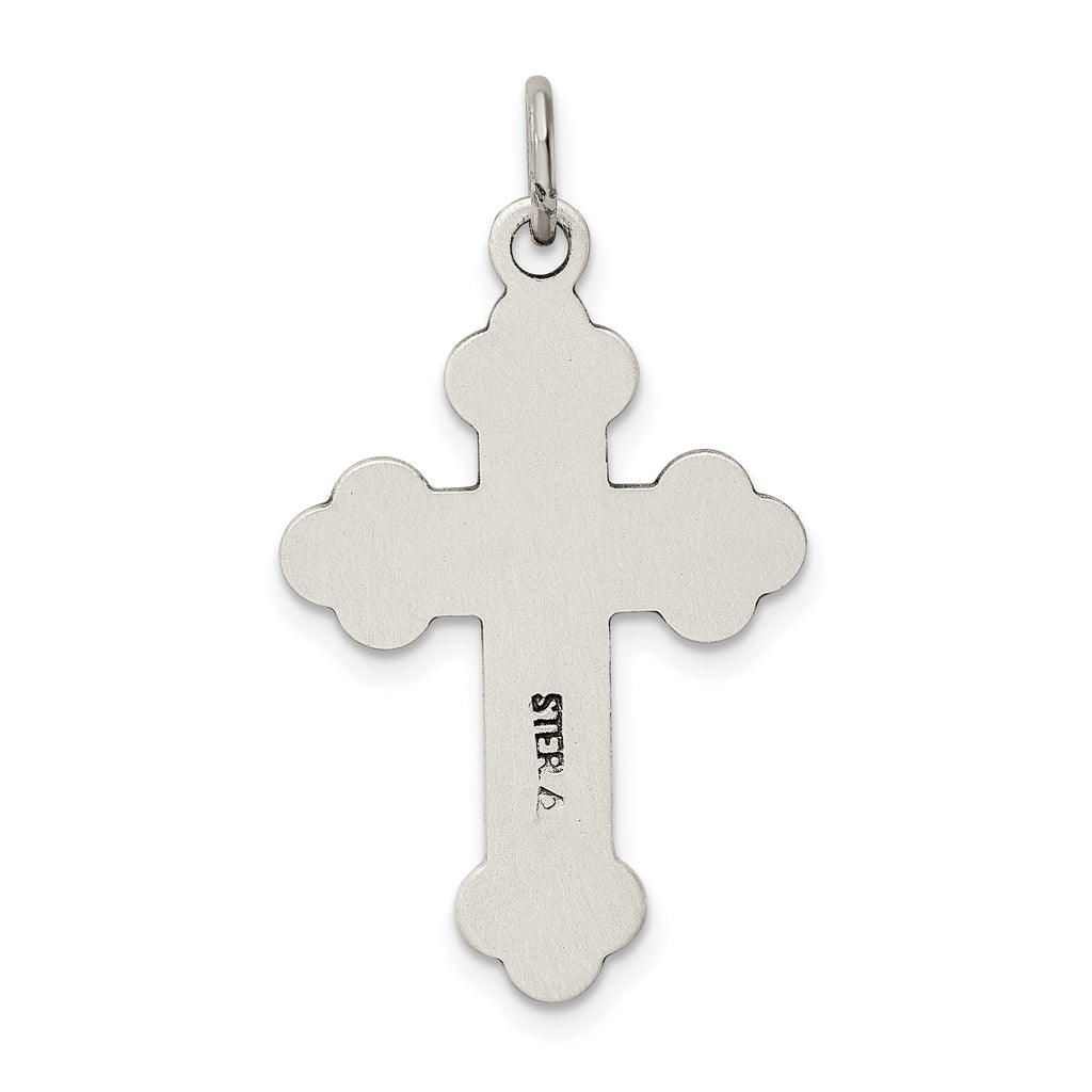 Sterling Silver 925 Budded Cross Pendant with Polished Antique Finish