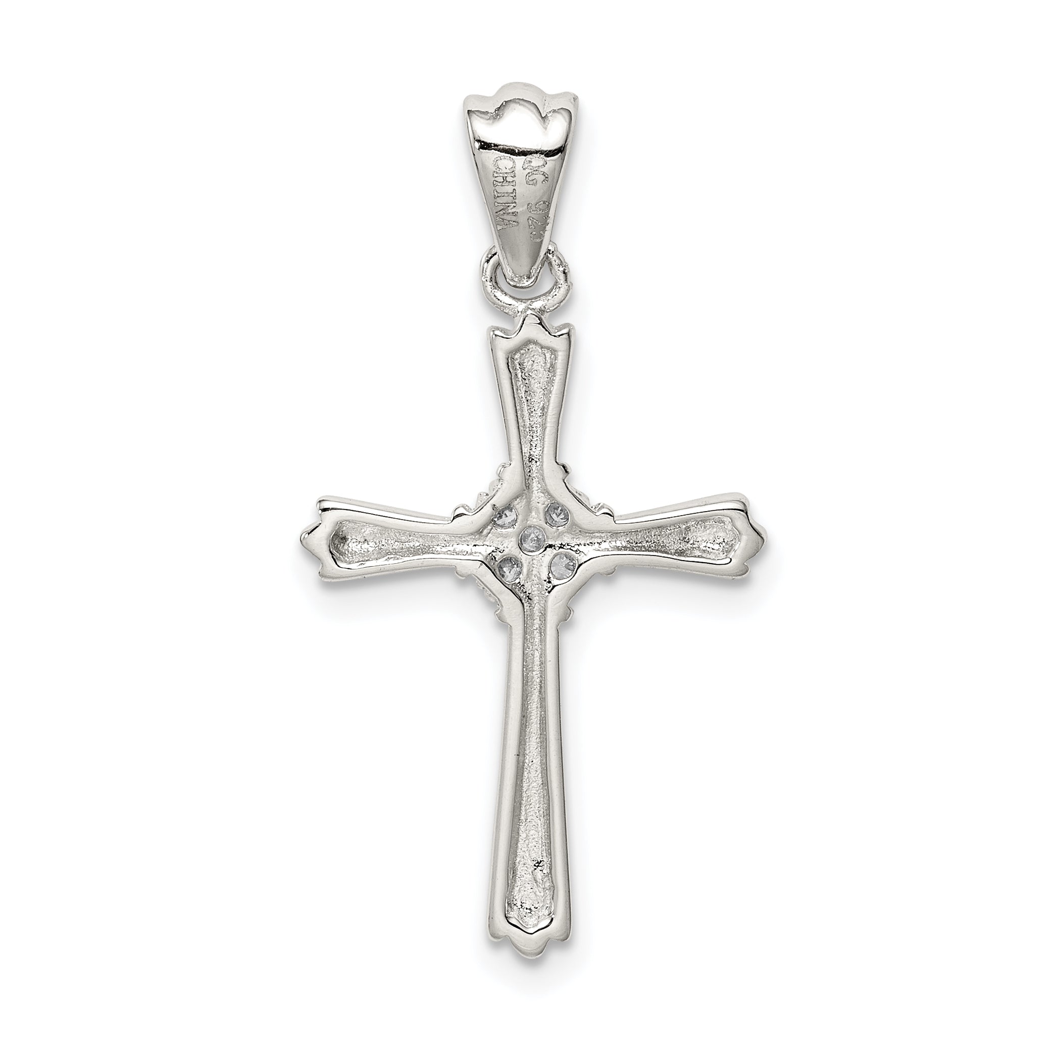 Sterling Silver 925 CZ Cross Pendant with Rhodium Polished Finish