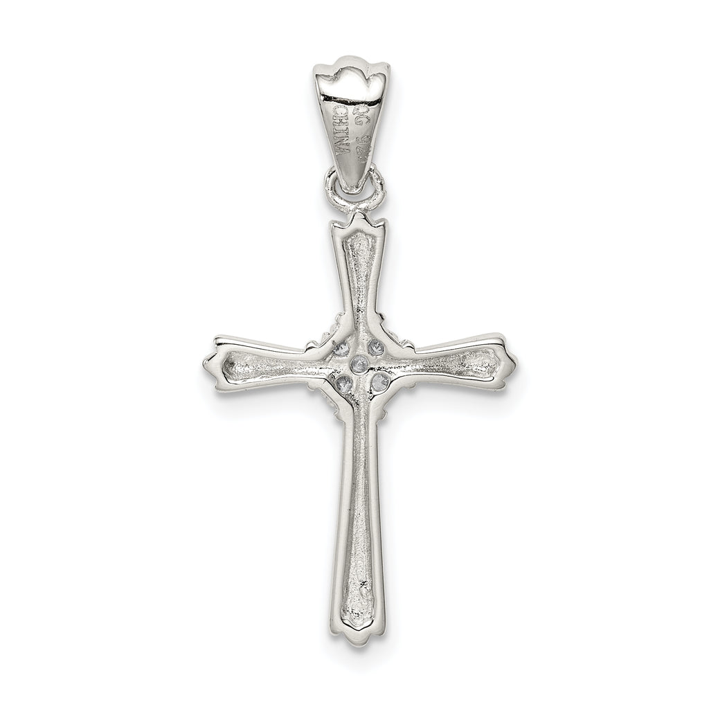Sterling Silver 925 CZ Cross Pendant with Rhodium Polished Finish