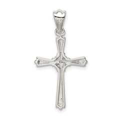 Sterling Silver 925 CZ Cross Pendant with Rhodium Polished Finish