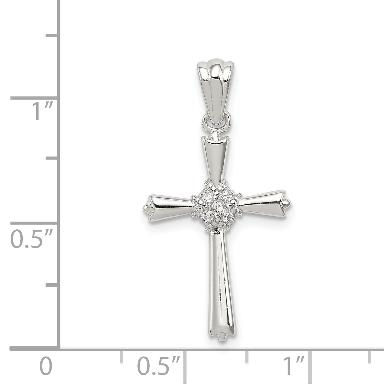 Sterling Silver 925 CZ Cross Pendant with Rhodium Polished Finish