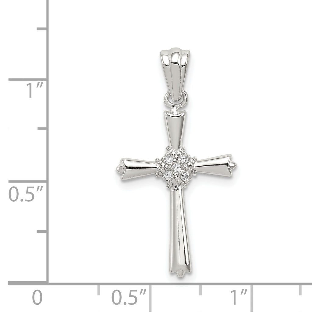 Sterling Silver 925 CZ Cross Pendant with Rhodium Polished Finish