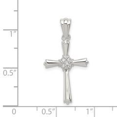 Sterling Silver 925 CZ Cross Pendant with Rhodium Polished Finish