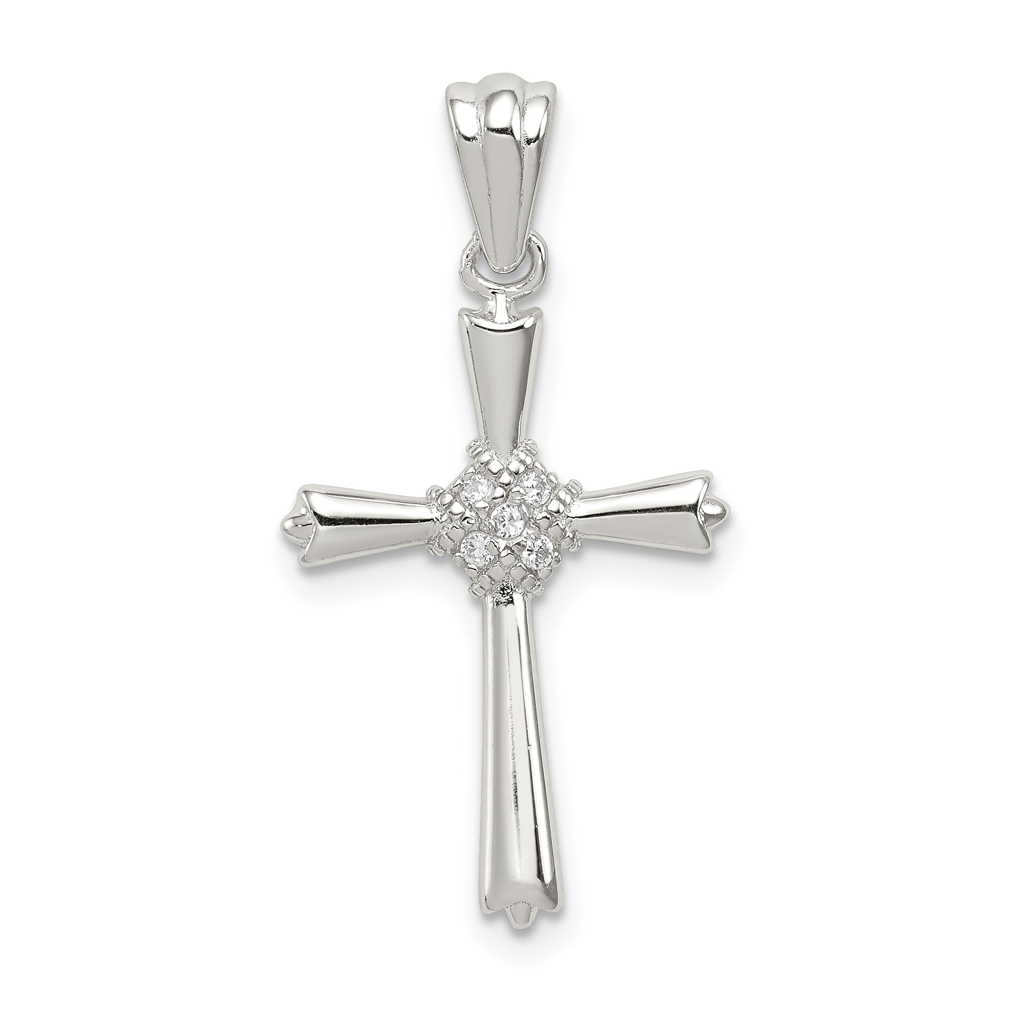 Sterling Silver Rhodium-plated CZ Cross Pendant Main image