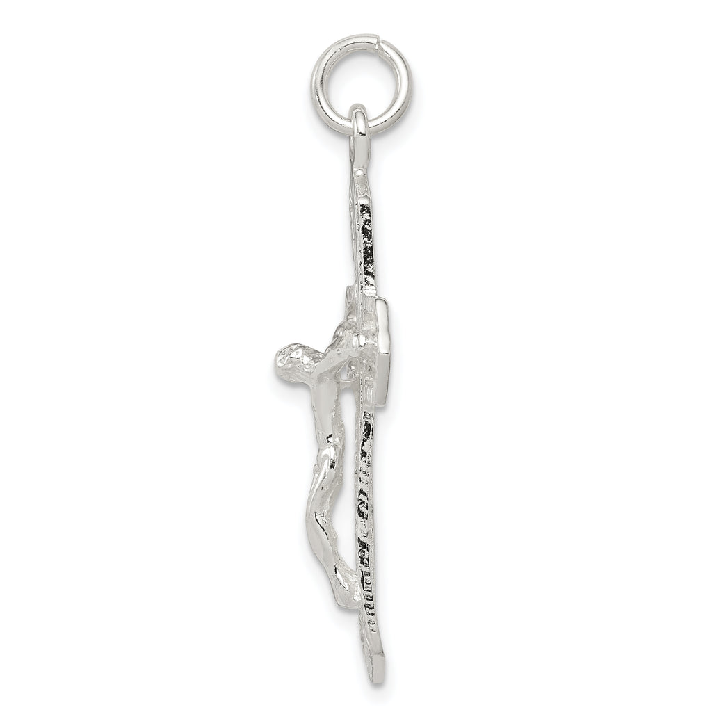 925 Sterling Silver Polished Crucifix Pendant with Anti-Tarnish Finish