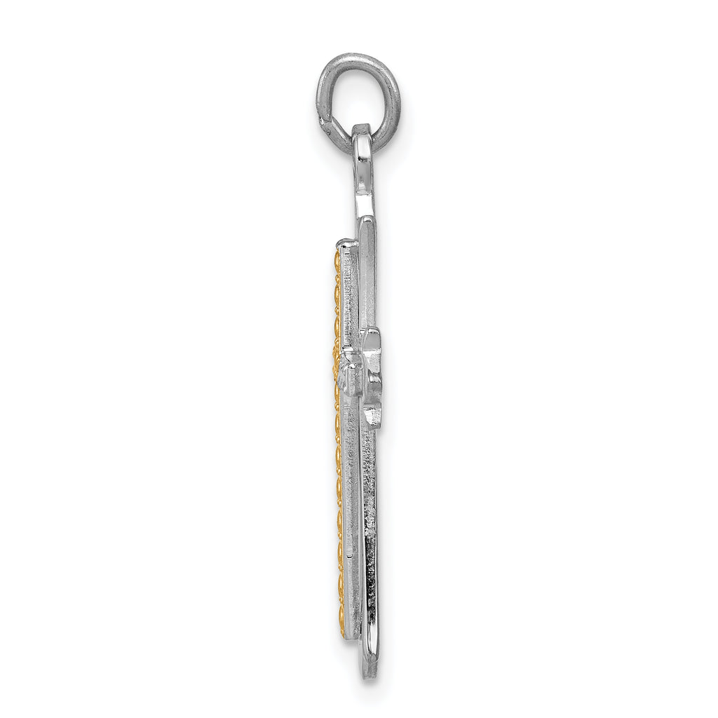 Sterling Silver Two-Tone Cross Pendant with Gold Accents Polished Finish