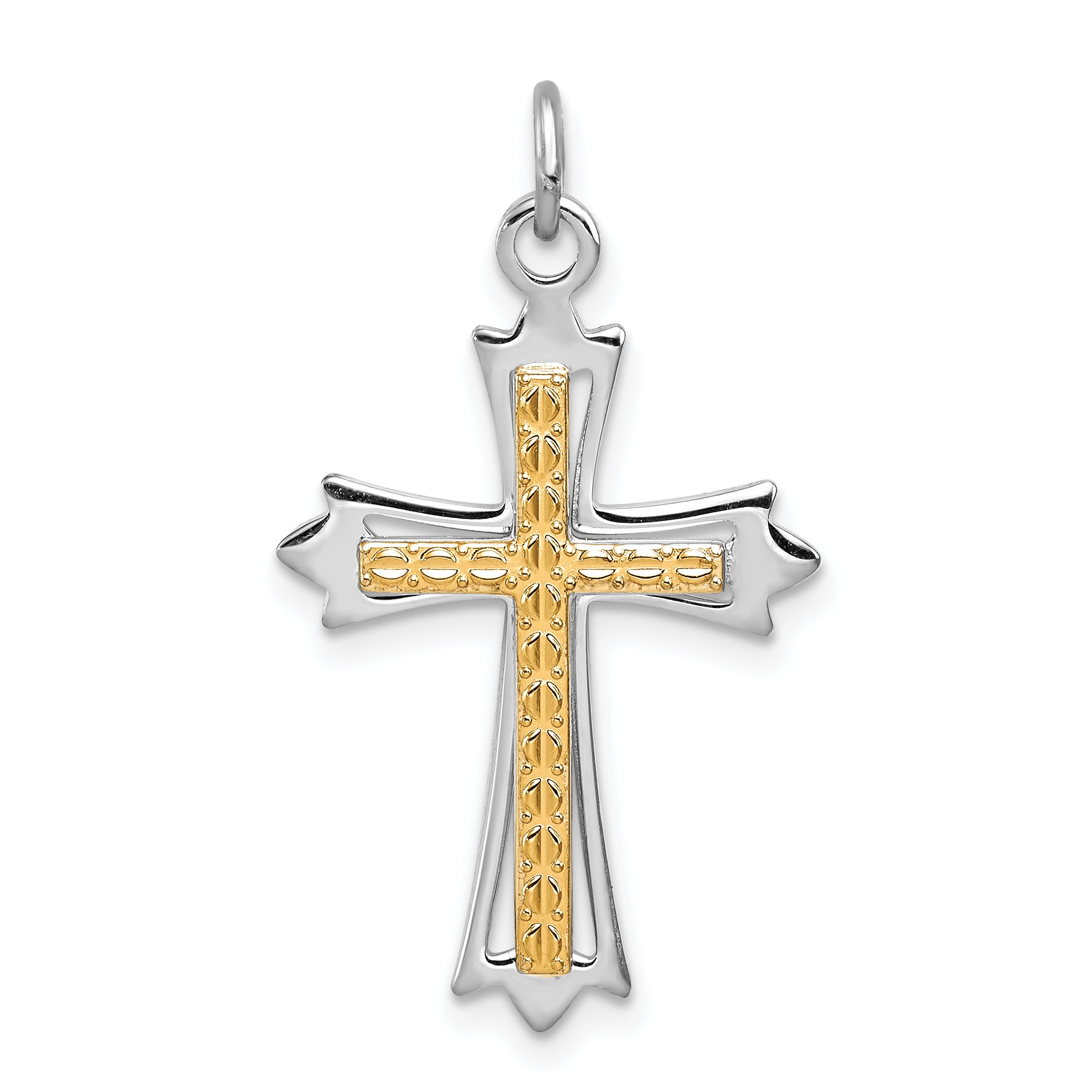 Sterling Silver Rhodium-plated & Gold-plated Cross Pendant Main image