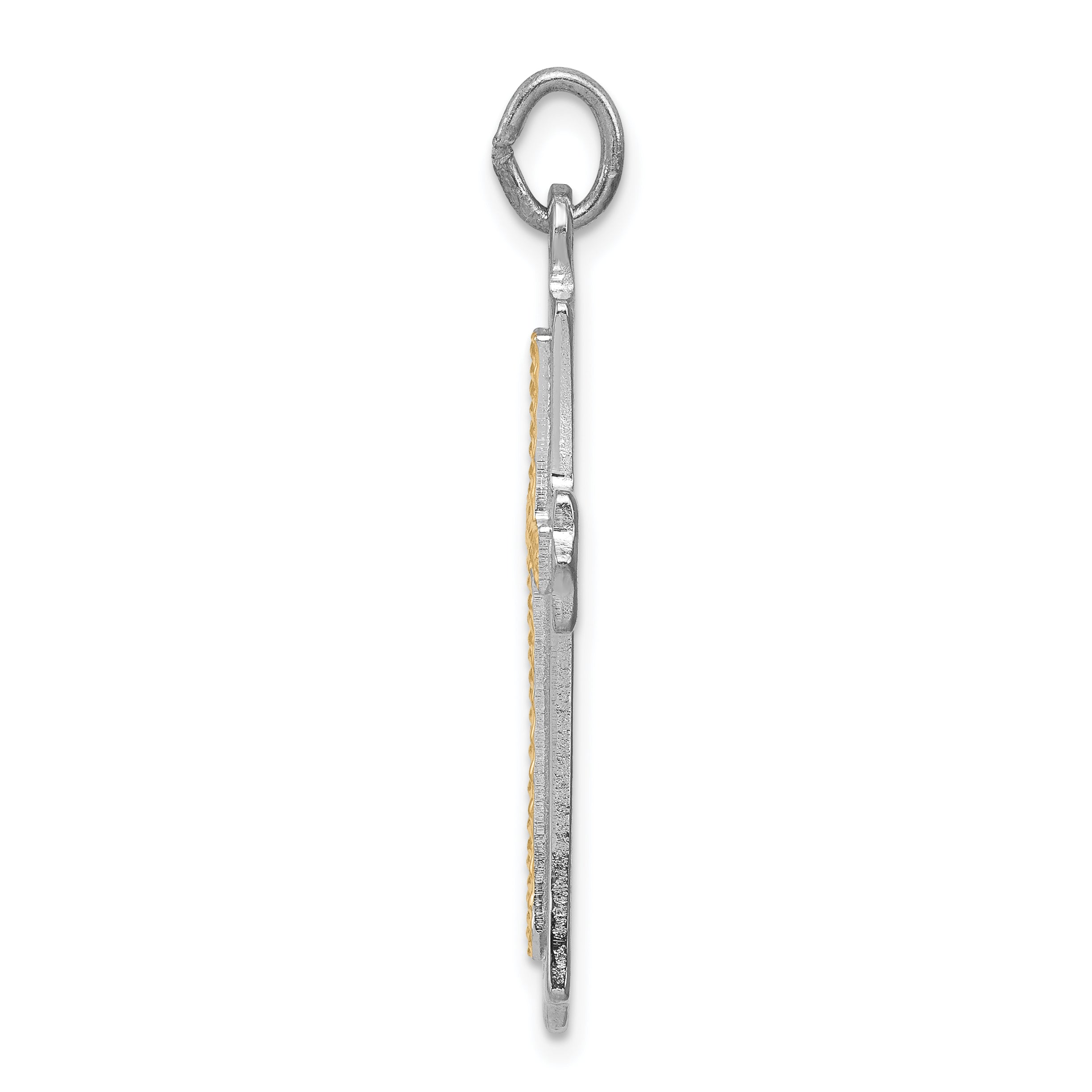 Sterling Silver Two-Tone Cross Pendant with Polished Rhodium & Gold Finish