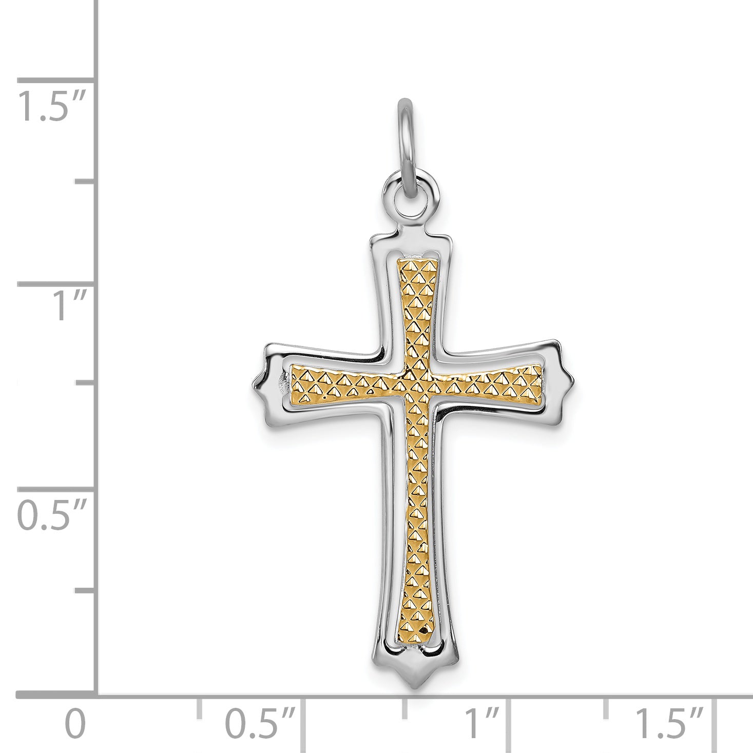 Sterling Silver Two-Tone Cross Pendant with Polished Rhodium & Gold Finish