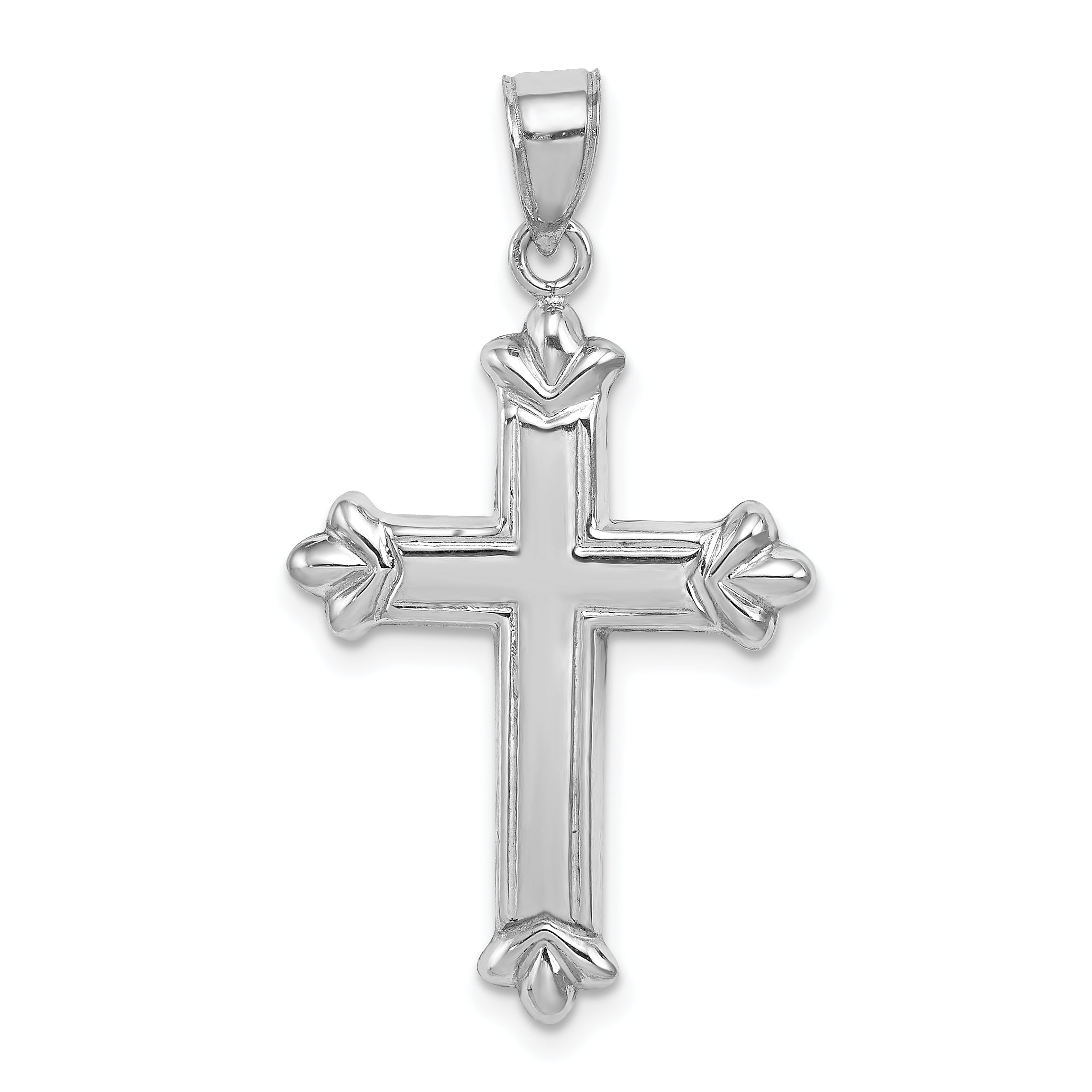 Sterling Silver Rhodium-plated Fleur-de-lis Cross Pendant Main image