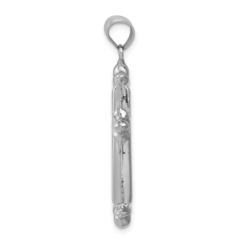 Sterling Silver 925 Rhodium-Plated Fleur-de-lis Cross Pendant Elegantly Polished