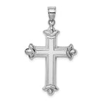 Sterling Silver 925 Rhodium-Plated Fleur-de-lis Cross Pendant Elegantly Polished