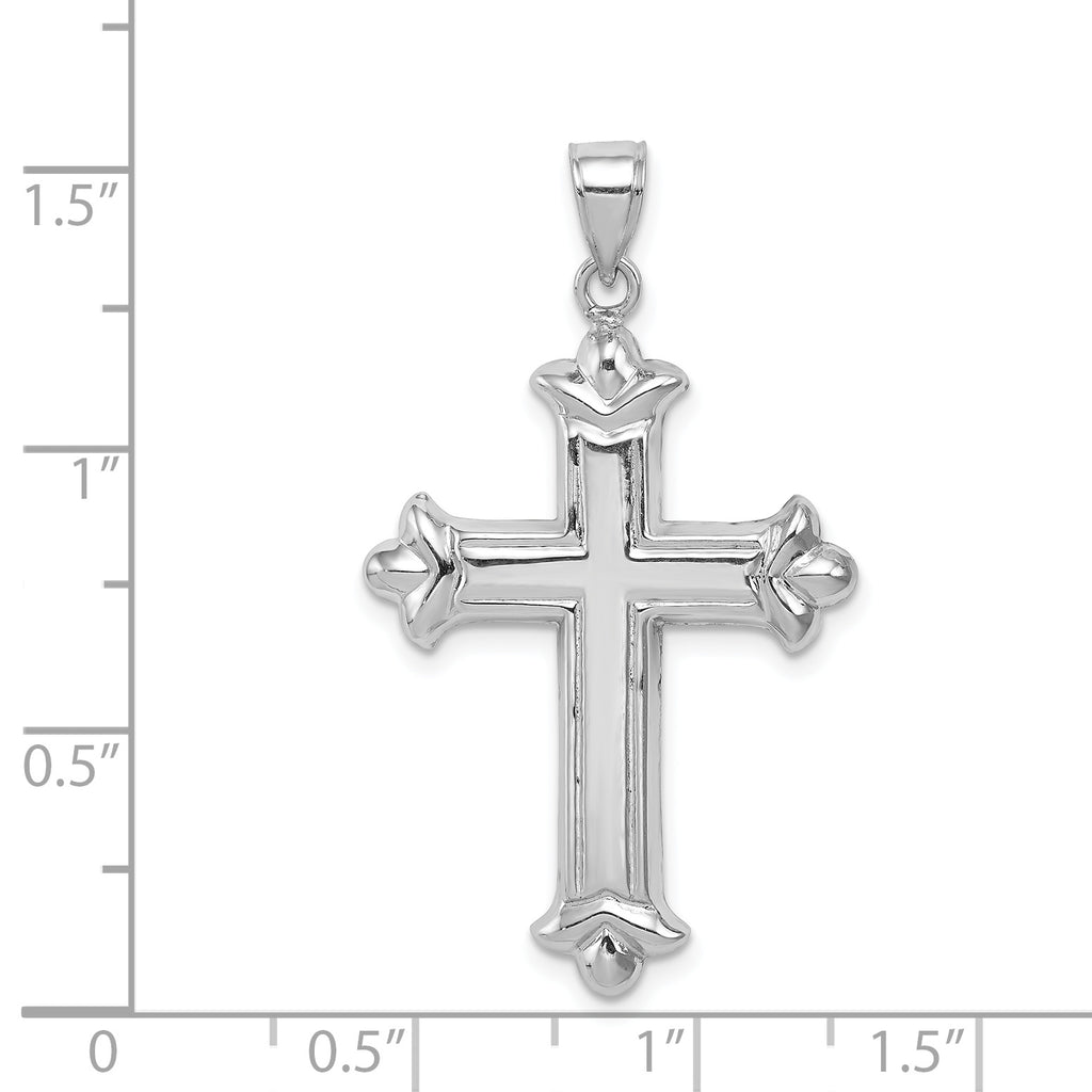 Sterling Silver 925 Rhodium-Plated Fleur-de-lis Cross Pendant Elegantly Polished
