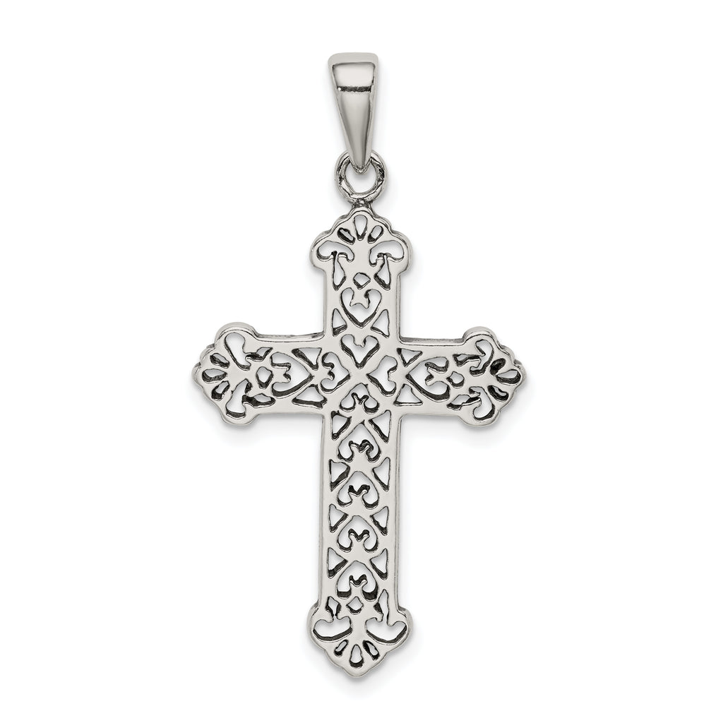 Sophia Jewelers Antique Sterling Silver Fleur de Lis Cross Pendant