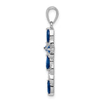 Sterling Silver 925 Sapphire & Diamond Cross Pendant  Polished Elegant Design