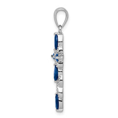 Sterling Silver 925 Sapphire & Diamond Cross Pendant  Polished Elegant Design