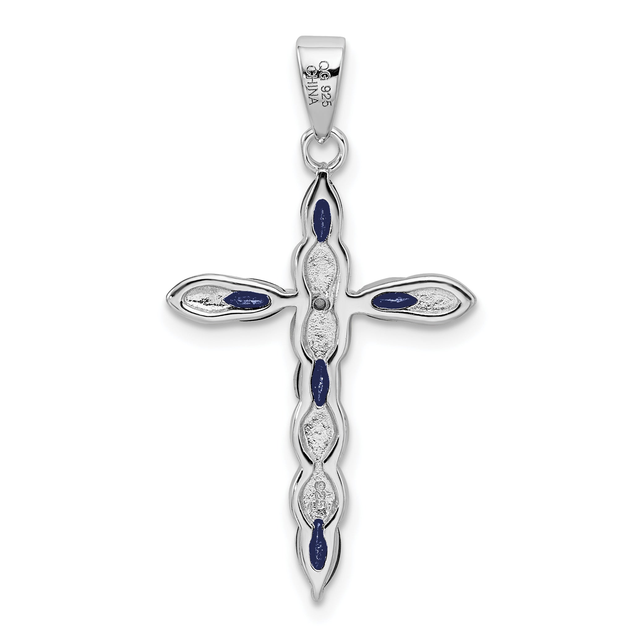 Sterling Silver 925 Sapphire & Diamond Cross Pendant  Polished Elegant Design