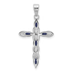 Sterling Silver 925 Sapphire & Diamond Cross Pendant  Polished Elegant Design