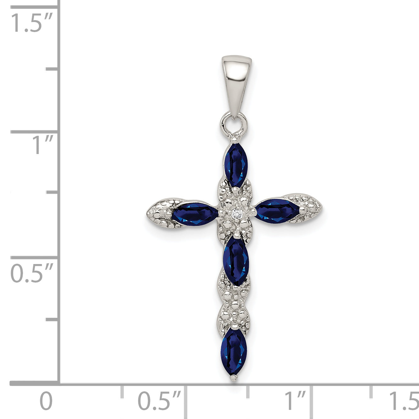 Sterling Silver 925 Sapphire & Diamond Cross Pendant  Polished Elegant Design