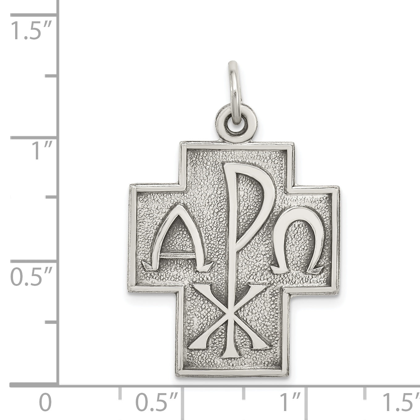 Sterling Silver 925 Alpha Omega Cross Pendant with Antiqued 3D Design