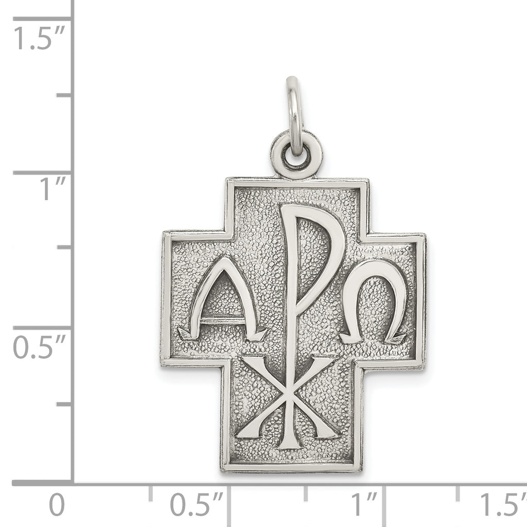 Sterling Silver 925 Alpha Omega Cross Pendant with Antiqued 3D Design