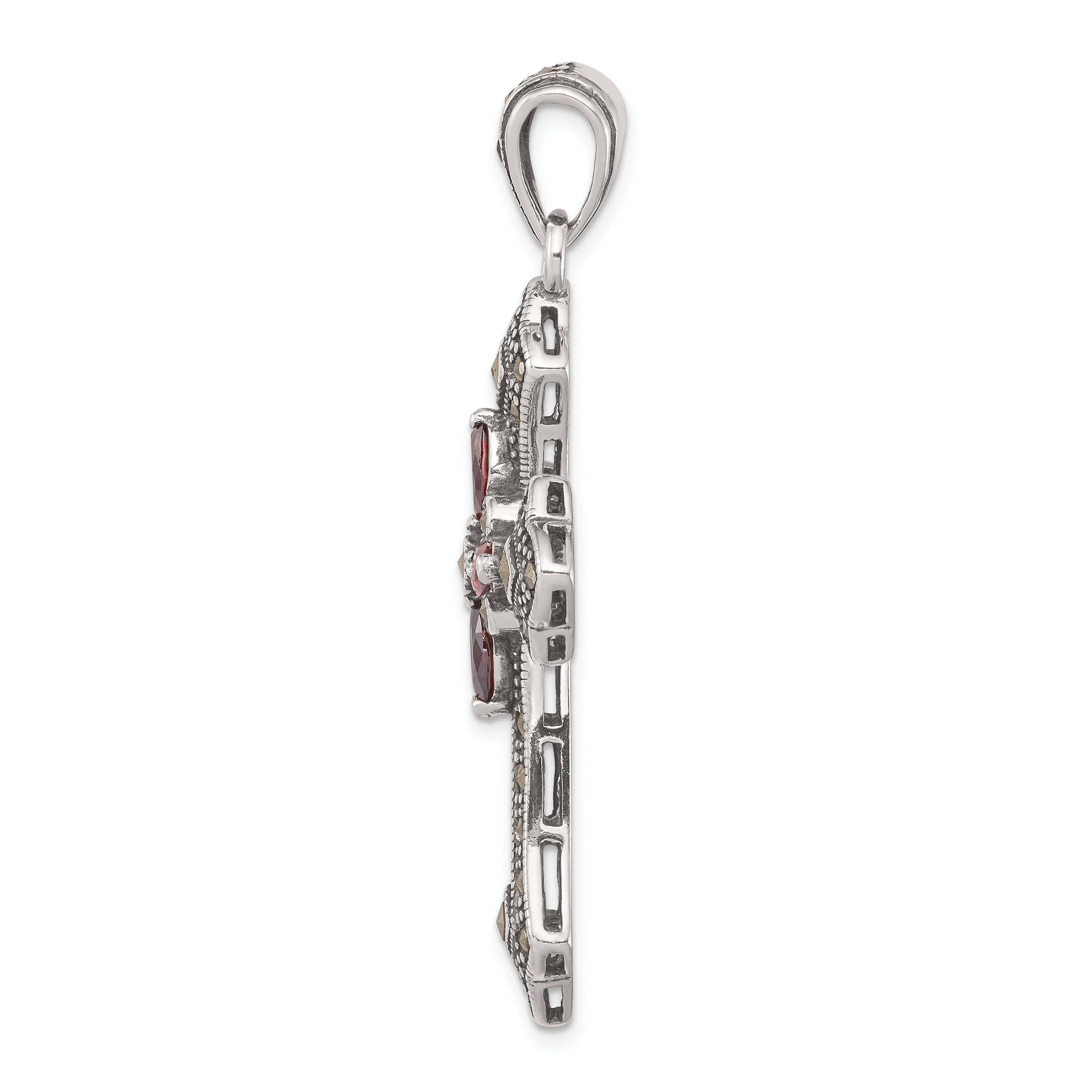 Sterling Silver 925 Vintage Red Marquise CZ Cross Pendant by Sophia Jewelers