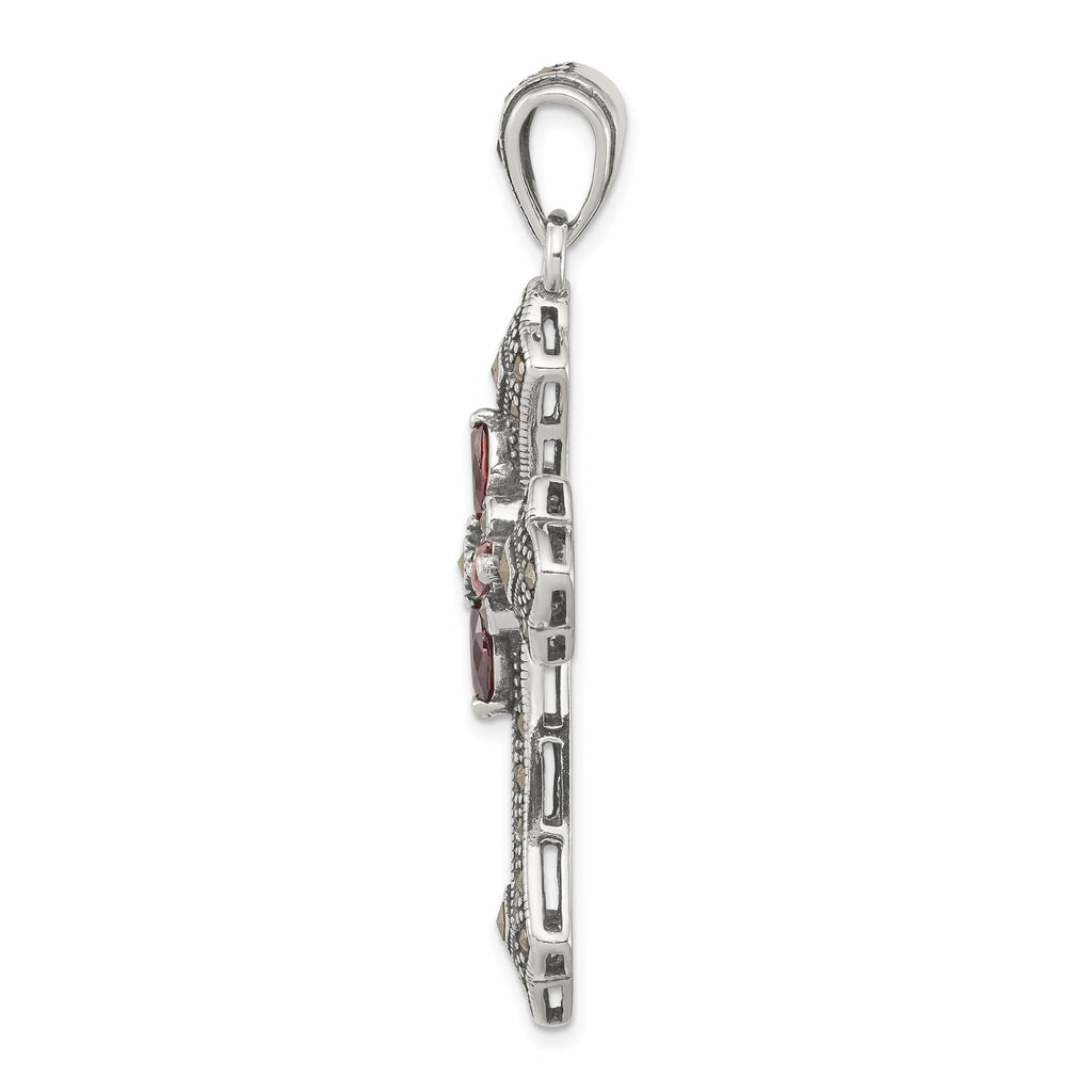 Sterling Silver 925 Vintage Red Marquise CZ Cross Pendant by Sophia Jewelers