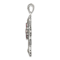 Sterling Silver 925 Vintage Red Marquise CZ Cross Pendant by Sophia Jewelers