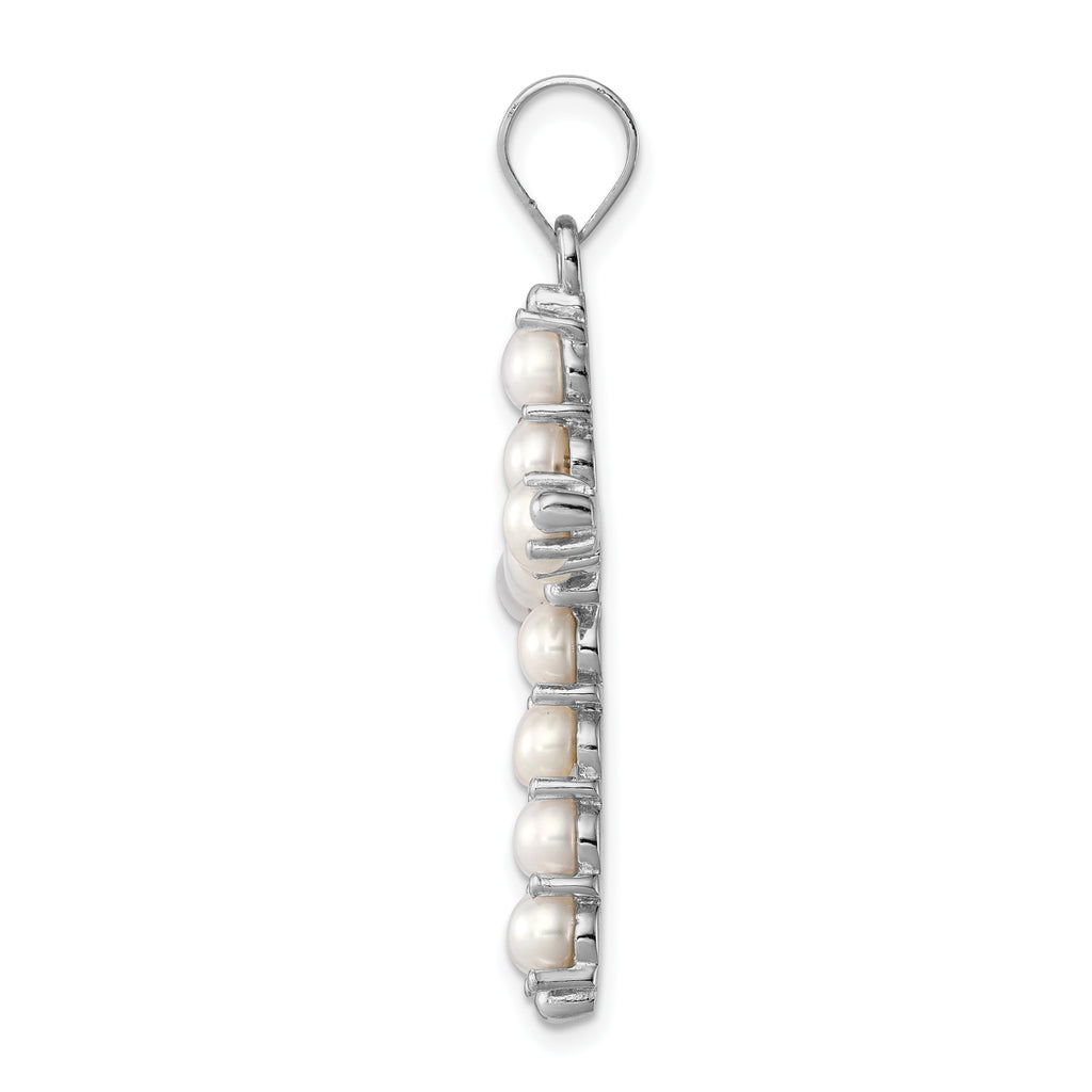 Sterling Silver Rhodium-Plated Pearl Cross Pendant Elegant & Polished