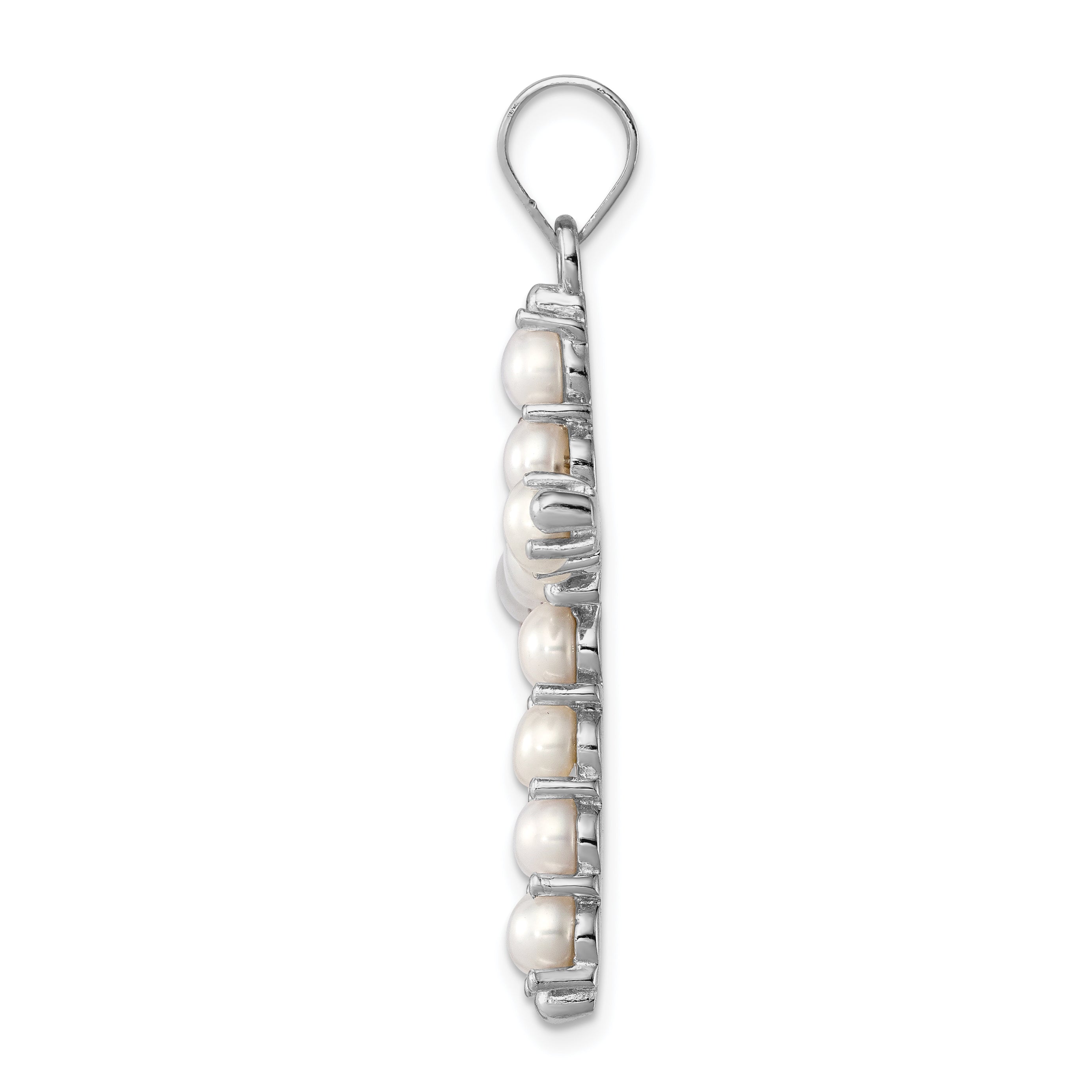 Sterling Silver Rhodium-Plated Pearl Cross Pendant Elegant & Polished
