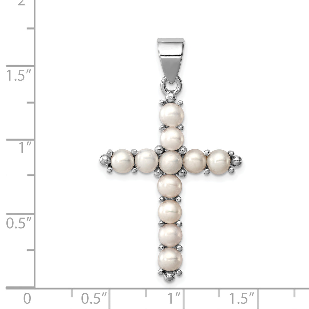 Sterling Silver Rhodium-Plated Pearl Cross Pendant Elegant & Polished