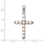 Sterling Silver Rhodium-Plated Pearl Cross Pendant Elegant & Polished